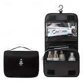 abordables stockage de bagages et de voyage-Trousse de toilette en sergé, grande capacité, portable et multifonctionnelle, idéale pour les voyages. Trousse de toilette unisexe avec crochet de suspension, pochette à maquillage, organisateur de