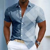  Homme Bloc de Couleur Patchwork Dégradé de Couleur Chemise Chemise Boutonnée Manche Courte Mode Décontractée Quotidien Extérieur Vacances Été Printemps Col Rabattu Impression 3D Chemise en lin Bleu
