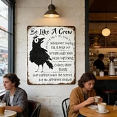 olcso fali szobrok-légy olyan, mint egy varjú vintage fém tábla, vicces pozitív falikép, varjú művészeti fali plakett humoros idézettel, rusztikus parasztház dekoráció otthoni irodába, konyhába és bárba, inspiráló