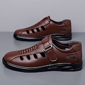 baratos Sandálias de Férias-Sapatos casuais masculinos marrons com fivela e recortes, confortáveis para caminhada, ideais para uso diário, viagens, dirigir, escritório, looks casuais de negócios, fins de semana e estilo elegante.