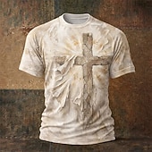 abordables Camisetas de fe-Camiseta bíblica 3D cruz cristiana t-shirt de manga corta camiseta 3D imprimir camiseta de cuello redondo religiosa patriótica casual diaria fiesta azul claro rosa caqui verano primavera ropa