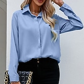 cheap Blouses &amp; Shirts-Women's Shirt Blouse Chiffon Tops Patchwork Buttons Plain Elegant Vacation Vintage Long Sleeve Shirt Collar Regular Tops Daily Holiday Going out Black White Yellow Wine Sky Blue Summer Spring