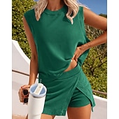 abordables Chándales-Mujer Tracksuit Sudadera tipo jersey Pantalones cortos deportivos 2 Piezas con bolsillo Color sólido Conjunto de ropa deportiva Verano Primavera Azul cielo Verde Entrenamiento de gimnasio Correr