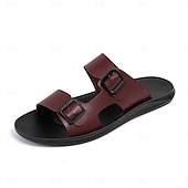 preiswerte Urlaubsandalen-Braune Herren-Sandalen mit Doppelschnalle, offene Zehenpartie, lässige Strandschuhe, verstellbar, bequem, Sommerschuhwerk für Urlaub, Strandreisen, Resortbesuche, Freizeit im Freien, Spaziergänge und den täglichen Gebrauch im Sommer