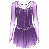 baratos Figure Skating Dresses-Figure Skating Dress Women's Ice Skating Dress Dark Pink Black White Patchwork Open Back Stretchy Training Competition Skating Wear Classic Crystal / Rhinestone Long Sleeve Ice Skating Figure Skating