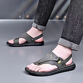 abordables Sandalias de Vacaciones-Sandalias de hombre de piel sintética marrón: calzado informal de verano, correa ajustable, ideales para viajes al aire libre y para el día a día.