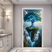 cheap Garage &amp; Door Banners-Fantasy Tree of Life Golden Tree Floating Island Full Moon Starry Night Door Banner Wall Tapestry Magical Landscape Home Decor Front Door Decoration Entryway Decor Indoor Outdoor