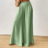 cheap Wide Leg &amp; High Waisted-Women's Trousers Summer Pants Beach Pants Casual Pants Vacation Fashion Casual Daily Full Length High Waist Solid Color Plain Pocket Wide Leg Comfort Lightweight Soft Inelastic Streetwear Beach
