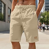 economico retrò-Per uomo Shorts di Lino Pantaloncini Estivi Shorts da Spiaggia Coulisse Elastico in vita Tasca con cerniera Semplice Tinta unita Comodità Morbido Lunghezza al ginocchio Quotidiano Spiaggia Moda Chic