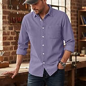 economico camicia da uomo con bottoni-Per uomo Camicia Camicia casual Camicia con Bottoni Camicia cargo Camicia lavata con acido Nero Verde chiaro Vino Blu Viola Manica Lunga Semplice Bavero Casuale Quotidiano Puro Abbigliamento Vintage