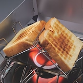 billiga Griller och matlagning utomhus-Hopfällbar brödrostställ i rostfritt stål, bärbar handhållen utomhusgrill, lämplig för picknick och vandring, bakverktyg, avtagbart och lätt att rengöra, perfekt för utomhuscamping