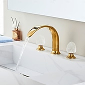 cheap Bathroom Sink Faucets-Gold Bathroom Faucet 360° Three Holes Widespread Crystal Handle Bathroom Sink Faucets Retro Vintage Lavatory Vanity Faucet