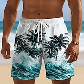 billige Tropiske planter og blomster-Herre Kokosnøttre Tropiske planter Havbølger Badeshorts Surfeshorts Medium Midje Hawaiisk Strandferie Sidelommer Mesh fôr Elastisk snøring i midjen Designer Klær