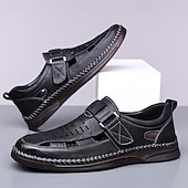 abordables Sandalias casuales-Zapatos casuales de piel sintética para hombre: parte superior perforada transpirable, comodidad sin cordones, estilo veraniego ligero, perfectos para salidas informales, uso diario y entornos de oficina relajados.