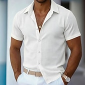 abordables camisa con botones para hombre-Hombre Camisa Camisa de gofres Textura Camisa casual Abotonar la camisa Azul Piscina Negro Blanco Rosa Color Caquí Manga Corta Plano Diseño Casual Diario Ropa Moda Moderno Casual Cómodo