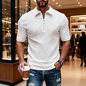 economico Polo classica da uomo-Per uomo Polo con zip Testurizzato Casuale Quotidiano Zip a un quarto Manica Corta Moda Tempo libero Semplice Cerniera Zip a un quarto Estate Primavera Blu Verde translucido blu navy Aalbicocca Blu