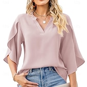 economico Bluse Semplici-Per donna Camicia Camicia Estiva Camicia casual Top in chiffon Volant Tinta unica Semplice Elegante Vacanza Moda Mezza Manica Scollo a V Top Regolari Quotidiano Ferie Uscire Nero Bianco Rosa Verde