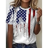  独立記念日 愛国者 女性用Tシャツ グラフィック フラッグ ヴィンテージ スタイリッシュ カジュアル 半袖 クルーネック レギュラー トップス デイリー ウィークエンド プリント ネイビーブルー 夏 春