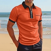 billiga Herrars klassiska polo-Herr Polo Pikétröjor Dagligen Utomhus Tröjkrage Fjärdedels blixtlås Kortärmad Mode Bekväm Slät Lappverk Dragkedja Sommar Skräddarsydd passform Vin Fördjupad grön Svart Vit Gul Marinblå Polo