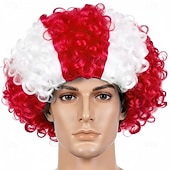 baratos Perucas de Carnaval-Peruca afro listrada tricolor - cabelo cacheado nas cores da bandeira nacional para fãs de esportes