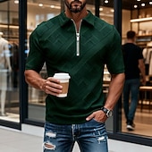 economico Polo classica da uomo-Per uomo Polo con zip Testurizzato Casuale Quotidiano Zip a un quarto Manica Corta Moda Tempo libero Semplice Cerniera Zip a un quarto Estate Primavera Blu Verde translucido blu navy Aalbicocca Blu