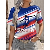  Verdens fotballkamp 2026 Kvinners T-skjortetrykk Grafikk Bokstav Stilig Klassisk Casual Korte ermer Crew Neck Rund hals Lange topper Daglig Blå Rød Rød  Blå Sommer Vår