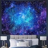 abordables Tapices de pared-Deep Blue Purple Galaxy Nebula Wall Tapestry Starry Night Sky Outer Space Ethereal Glow Cosmic Wall Hanging for Bedroom Living Room Dorm Aesthetic Backdrop