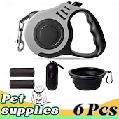 お買い得  犬用首輪＆ハーネス＆リード-6点セットのペット用トラベルセット、伸縮式犬用リード、自動伸縮トラクター犬用ロープ、ペット用ロープ、滑り止めハンドル付きで便利、小型犬から中型犬に適しています
