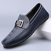 abordables Mocassins décontractés-Mocassins bleus pour homme en similicuir – chaussures habillées classiques à enfiler, style décontracté chic, pour le bureau, la conduite et le quotidien