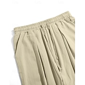 baratos Feriado-Homens Calças de linho Calça verão Calças de praia Com Cordão Bolsos Tecido Confortável Respirável Comprimento total Diário Casa Ao ar livre Férias Simples Preto Branco Sem Elasticidade
