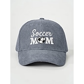 abordables Partido de Fútbol Mundial 2026-Gorra de béisbol bordada para mamá futbolera: gorra vintage ajustable de pana con forma de corazón para papá con abertura para cola de caballo para partidos de fútbol de verano, gorra deportiva informal para exteriores.