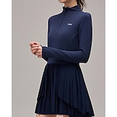 preiswerte Damenkleid-Damen Einfarbig Tenniskleid mit Shorts Sportkleid Golf-Polo-Kleid Langarm Plissiert Viertel Postleitzahl Asymmetrisch Elastisch Schweißableitend Atmungsaktiv Tennis Golfspiel Pickleball Hoher