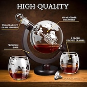 economico Attrezzatura da bar-Set di decanter per whisky da uomo, set di decanter a globo per whisky con 2 bicchieri da whisky a globo incisi per liquori, bourbon, cocktail, vodka, scotch - set di decanter per liquori da 850 ml