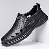 abordables Sandales de Vacances-Mocassins d'été pour hommes en similicuir – modèle perforé à enfiler, légers et confortables, parfaits pour les voyages, les sorties décontractées et les loisirs quotidiens.