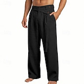 economico Classico-Per uomo Pantaloni di Lino Pantaloni Pantaloni Estivi Elastico in vita Gamba Dritta Semplice Comodità Traspirante Lunghezza intera Casuale Spiaggia Ferie Moda Designer Blu Nero Micro-elastico