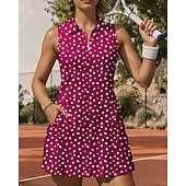 tanie Sukienka damska-Damskie Kropka Sukienka do tenisa Sukienka sportowa Bez rękawów Nadruk Oddychający Bransoletka tenisowa Golf Badminton Kołnierz polo Kołnierz zapinany na zamek Sukienka Ziemisty żółty Ciemnoróżowy