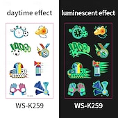 olcso Világbajnoki labdarúgó mérkőzés 2026-10 db sötétben világító foci ideiglenes tetoválás, neonzöld reaktív, vízálló &amp;könnyen eltávolítható testfesték, játékosokkal, trófeákkal, lángokkal díszítve, tökéletes fociparti ajándékok &amp;ajándékok