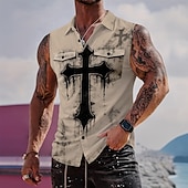  Herren Templer Kreuz Hemd Knopfhemd Ärmelloses Shirt Ärmellos Dunkler Gothic-Stil Outdoor Lässig Sommer Frühling Umlegekragen 3D-Druck Zwei Fronttaschen Blau Weiß 1 Schwarz Weiß Purpur