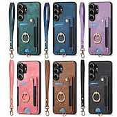 cheap 2026 Samsung Galaxy S26 Series-Phone Case For Samsung Galaxy S26 S25 Edge S24 S23 FE S22 Plus  Ultra A56 A36 A26 A16 A06 Wallet Case with Wrist Strap Shockproof TPU PU Leather