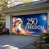 billige Garasje- og dørbanner-4. juli 2026 250-års minnedag 250 Frihet Bald Eagle Amerikansk flagg fyrverkeri Garasjeport banner utendørs patriotisk dekorasjon uavhengighetsdag 4. juli feiring bakgrunn