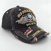 billiga U.S. 250-årsjubileum-Rolig retro gamlingklubb broderad casualhatt, vintage sliten dödskalle med vingar pappa basebollkeps justerbar rolig grafisk hatt för män utomhus streetwear