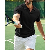 ieftine Cămașă pentru bărbați-Bărbați Mată Tricou sport Tricou POLO Cămașă de tenis Tee de tenis Manșon scurt Uscare rapidă Elastic Confortabil la umezeală Respirabil Tenis Alergat Încălțăminte de golf Răsfrânt Cămașă Kaki Negru