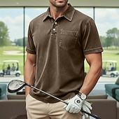 baratos Polo Clássico Masculino-Homens Camisas Polo Camisa 100% algodão com lavagem ácida Casual O negócio Lapela Manga Curta Moda Básico Tecido Vintage Angustiado Verão Primavera Primavera Verão Normal Castanho Escuro Preto Verde