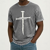  T-shirt homme Bible Croix Jésus T-shirt Lavage Minéral Tee Manches Courtes T-shirt Lavage Acide Col Rond T-shirt Religieux Vintage Rétro Décontracté Quotidien Bleu Violet Gris Été Printemps Vêtements