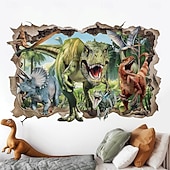 olcso Faliszőnyegek-3D őskori dinoszaurusz világ t-rex triceratops brachiosaurus törött falhatás dzsungel fali kárpit ajtó banner gyerekek hálószoba fiúk játszószoba dekoráció születésnapi buli háttér