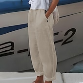voordelige Bodems-Dames Grote maten Zomerbroek 100% Katoen Eenvoudig Casual Comfortabel Enkellengte Natuurlijk Heldere kleur Micro-elastisch Huis Straat blauw Wit Groen Khaki Zomer Lente