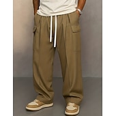 cheap Casual Pants-Men's Trousers Casual Pants Drawstring Pocket Plain Comfort Breathable Full Length Home Outdoor Streetwear Vacation Fashion Blue Khaki Inelastic