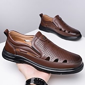 abordables Sandales de Vacances-Mocassins d'été pour hommes en similicuir – modèle perforé à enfiler, légers et confortables, parfaits pour les voyages, les sorties décontractées et les loisirs quotidiens.
