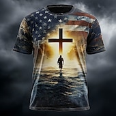  250. rocznica Ameryki Koszulka męska Biblia Jezus Krzyż Flaga Amerykańska USA Gwiazdy Pasek Patriotyczna Religijna Całkowity Druk T-Shirt Krótki Rękaw Koszulka Celebration Gift Projektant Odzież