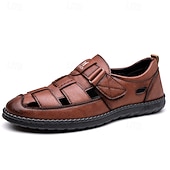 abordables Sandales décontractées-Chaussures d'été décontractées pour hommes en similicuir – tige ajourée respirante, confort sans lacets, semelle souple et légère, parfaites pour les vacances, la plage, les séjours en station balnéaire et les tenues décontractées du quotidien.